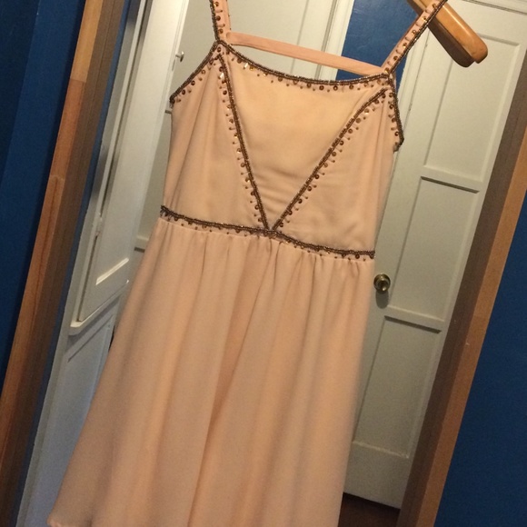 Nude/Peach Beaded Semi-Formal Sun Dress - Picture 3 of 4